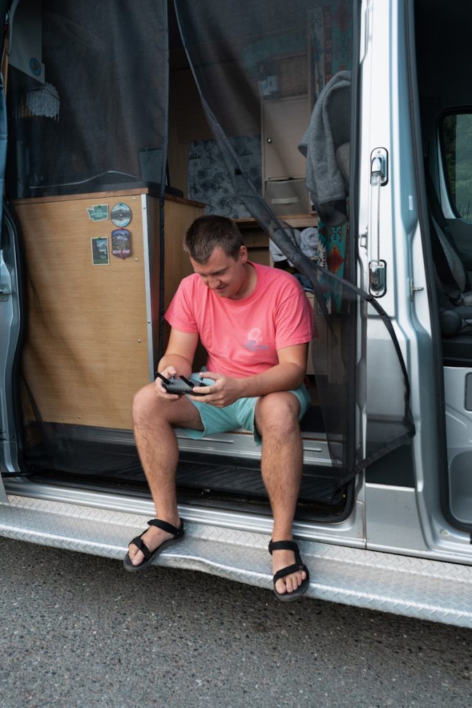 a man sitting on a bus